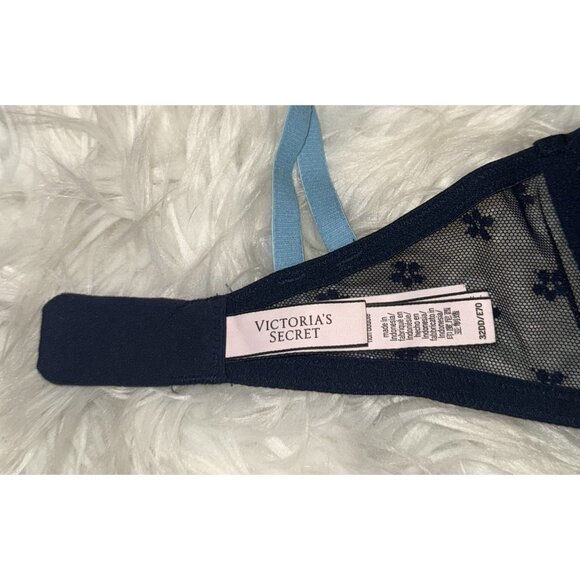 Victorias Secret Unlined Demi Bra Lace Semi Sheer Womens 32DD Blue New - Picture 6 of 7